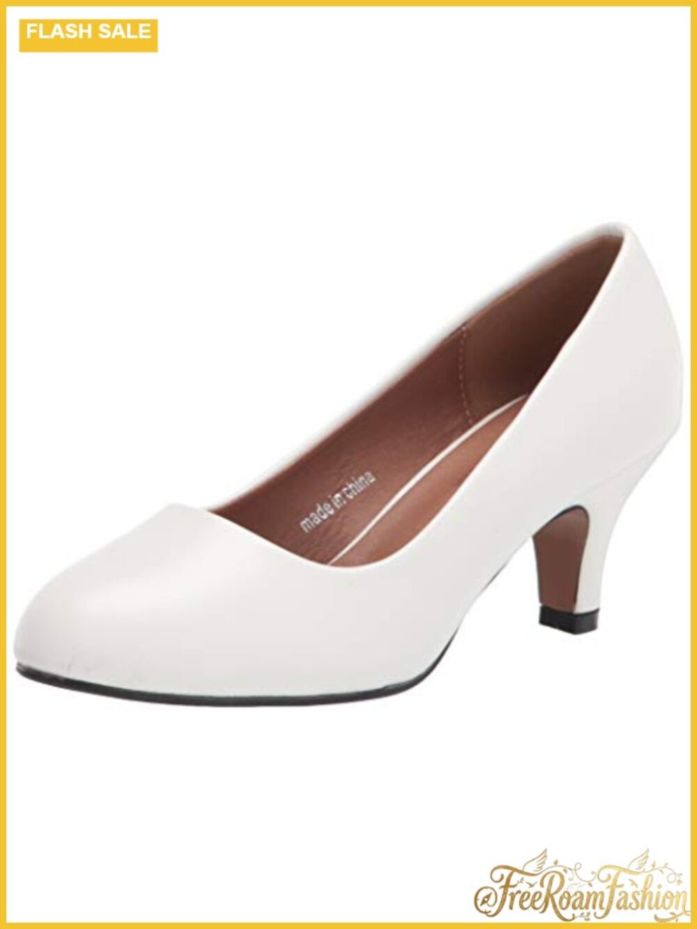 Women's Classic Round Toe Kitten Heel Pumps Office Dress Shoes Mid Heel